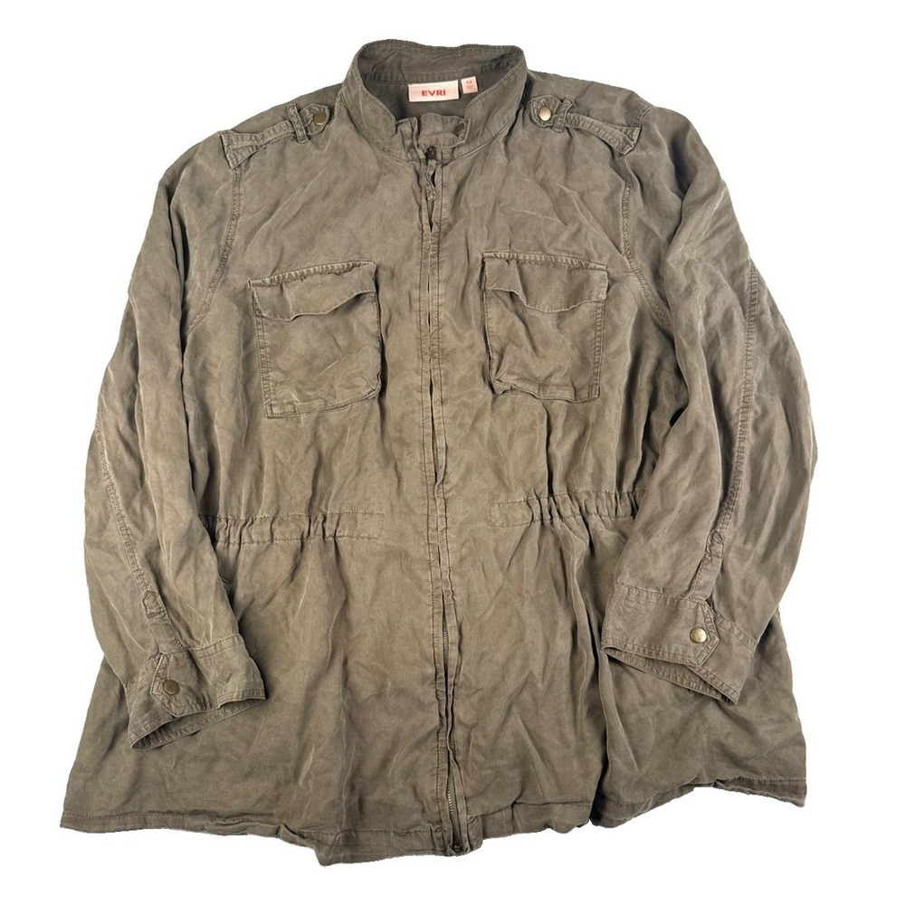EVRI Utility Jacket Womens 4X Olive Green Tencel Military Field Safari Plus Size